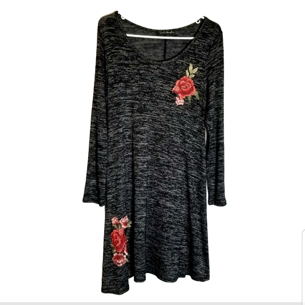 French Atmosphere Dress Women's Small Gray Floral A-Line Embroidered Pullover